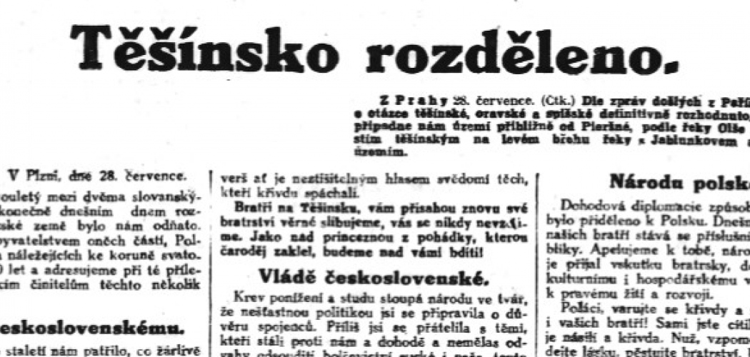 Rozhodnutí konference velvyslanců o rozdělení Těšínska, 28. července 1920