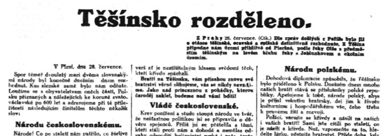 Rozhodnutí konference velvyslanců o rozdělení Těšínska, 28. července 1920