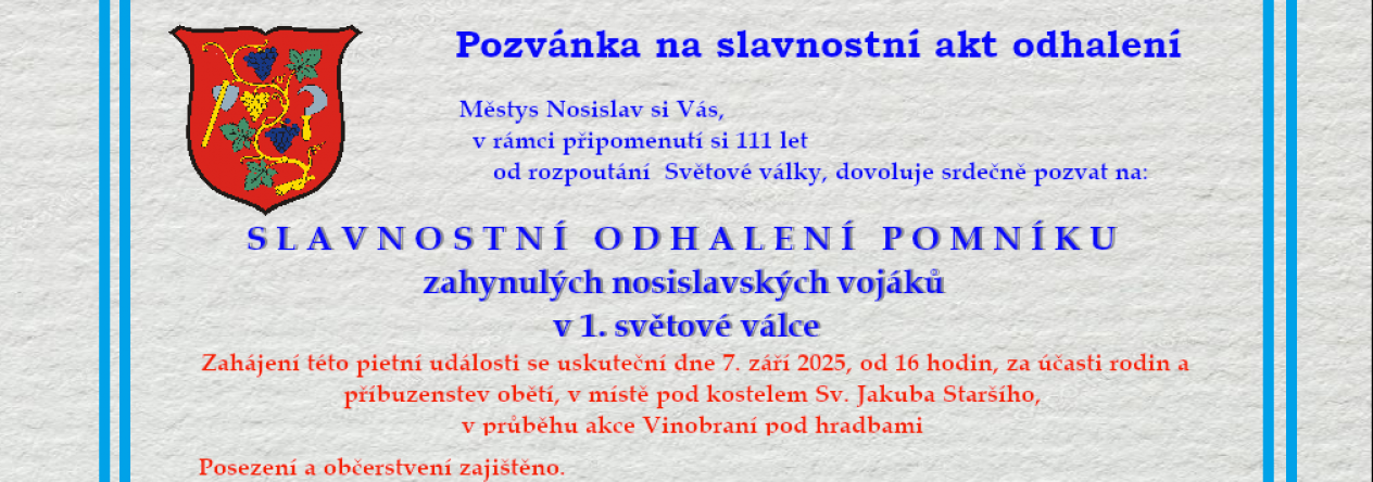 Slavnostní odhalení pomníku zahynulých nosislavských vojáků  v 1. světové válce