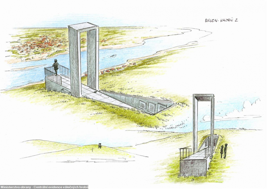 Návrh pomníku Čechoslovákům v obci Věrchnij Uslon u Kazaně z roku 2011.