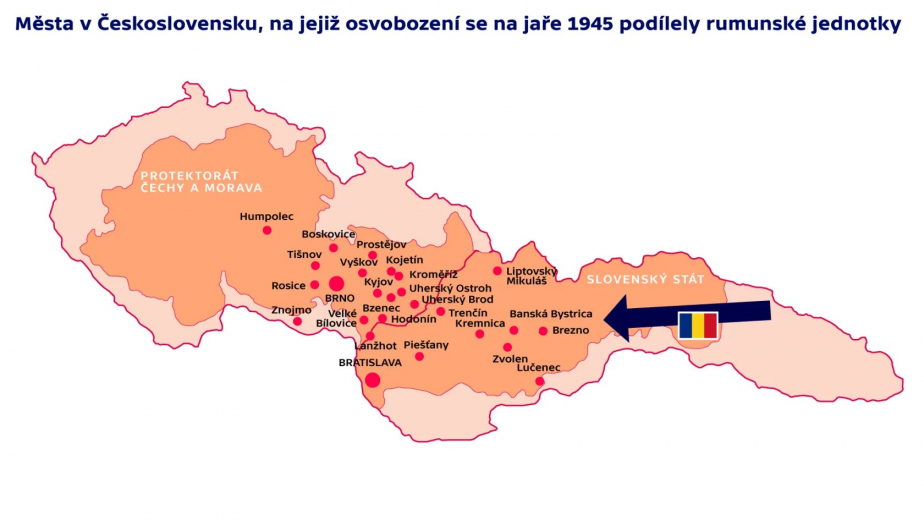 Města v Československu, na jejichž osvobození se podílely rumunské jednotky. 