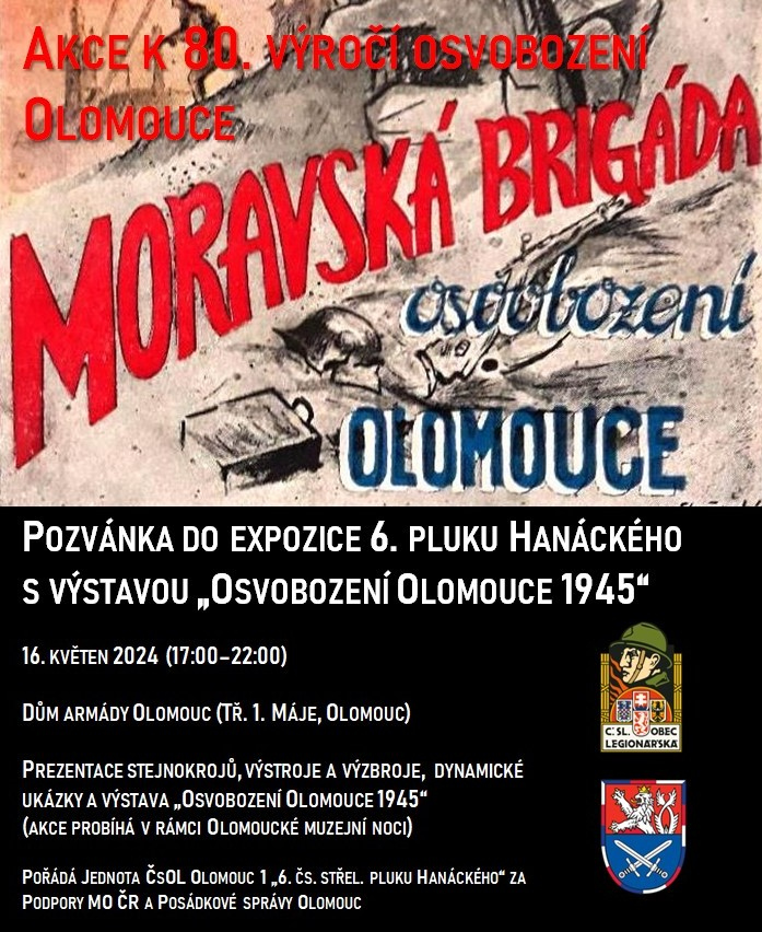 Pozvánka do Expozice 6. pluku Hanáckého s výstavou Osvobození Olomouce 1945