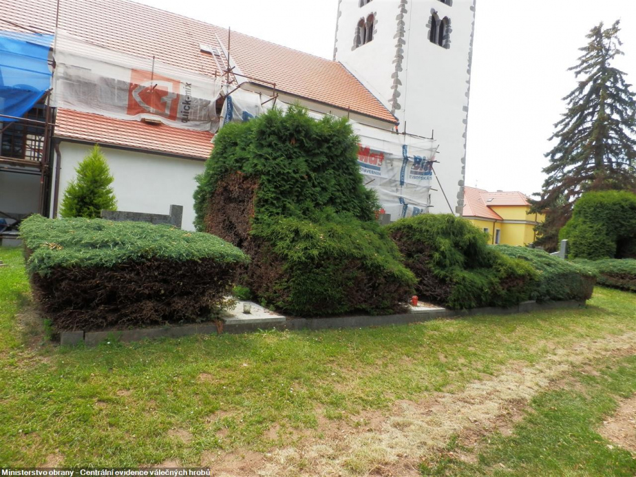 Pohled na hromadný hrob na hřbitově v Olbramovicích před renovací.  