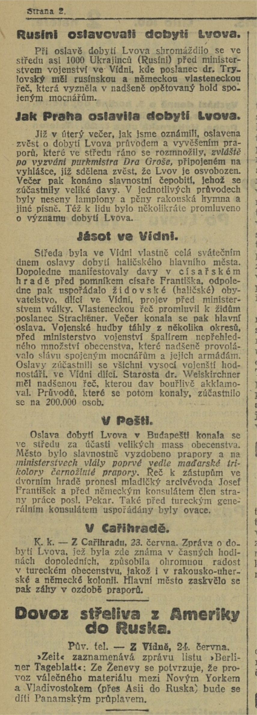 Novinová zpráva o oslavách osvobození Lvova.