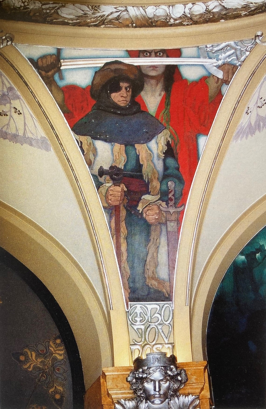 Malba od Alfonse Muchy zdobí od roku 1912 Primátorský sál Obecního domu hlavního města Prahy. Jan Žižka je zde zobrazen jako symbol Bojovnosti.