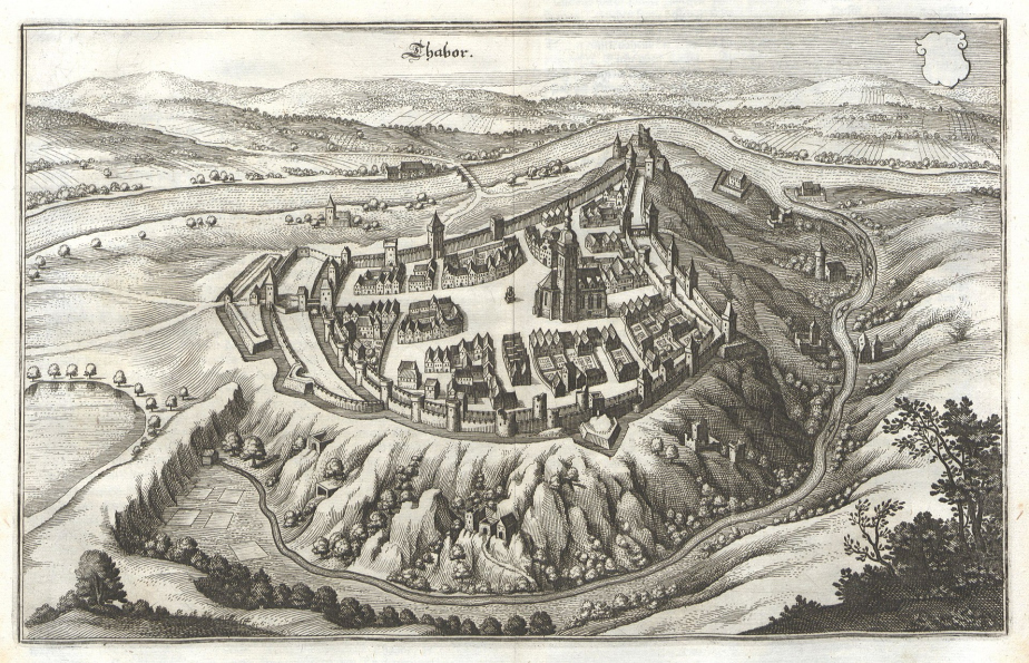 Město Tábor zachycené v díle Topographia Bohemiae, Moraviae Et Silesiae, rytina Matthäuse Meriana z roku 1650.