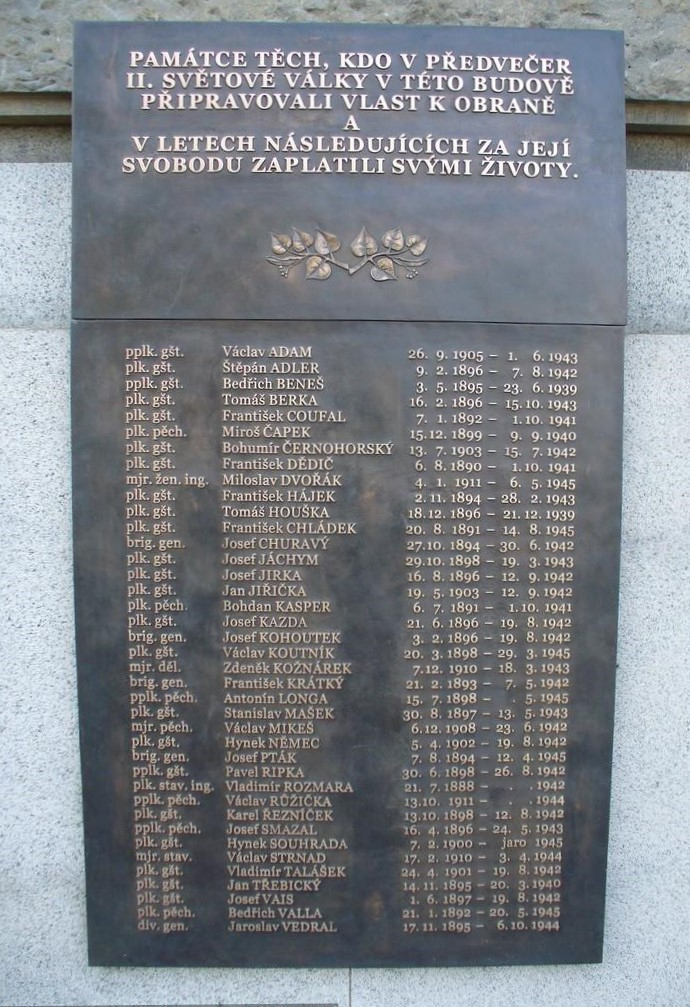 Detail bronzové desky se jménem Františka Chládka.