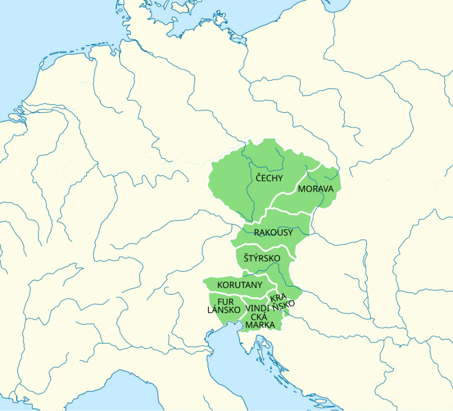 Územní rozsah moci Přemysla Otakara II. v roce 1272.