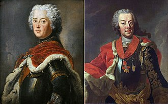 Fridrich II. Veliký a Karel Alexandr Lotrinský.