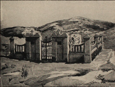 Hřbitov zemřelých zajatců na Asinaře. Portál proveden českými architekty-zajatci.