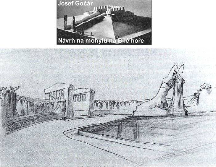 Návrh bělohorské mohyly Stanislava Suchardy a Josefa Gočára z roku 1908.