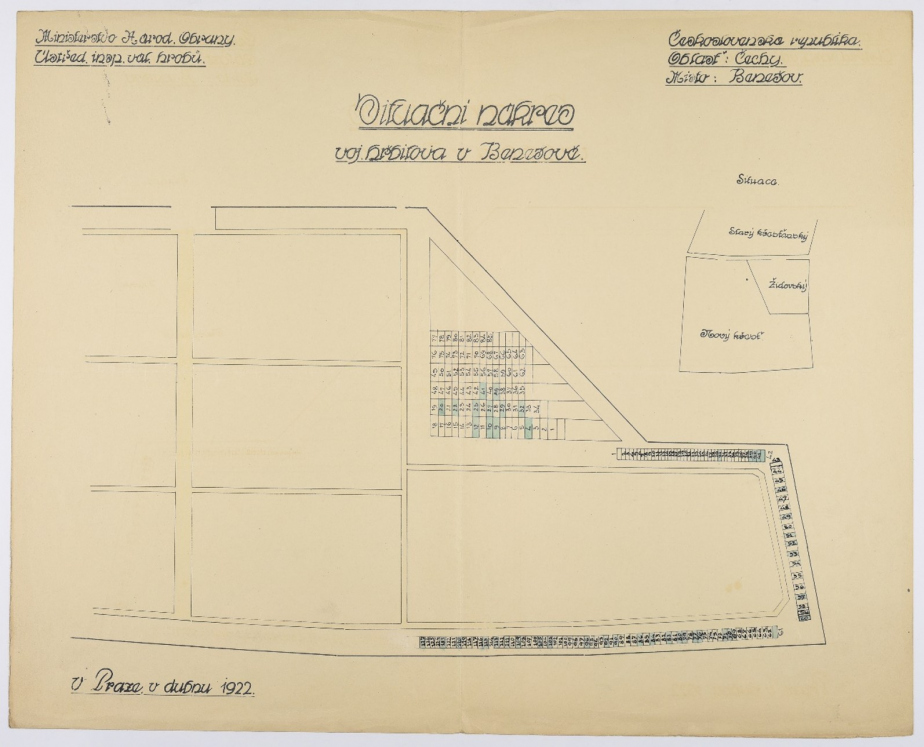 Situační nákres vojenského hřbitova Benešov