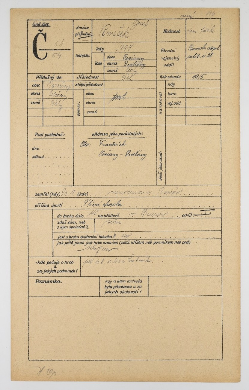 Evidenční list pohřbeného