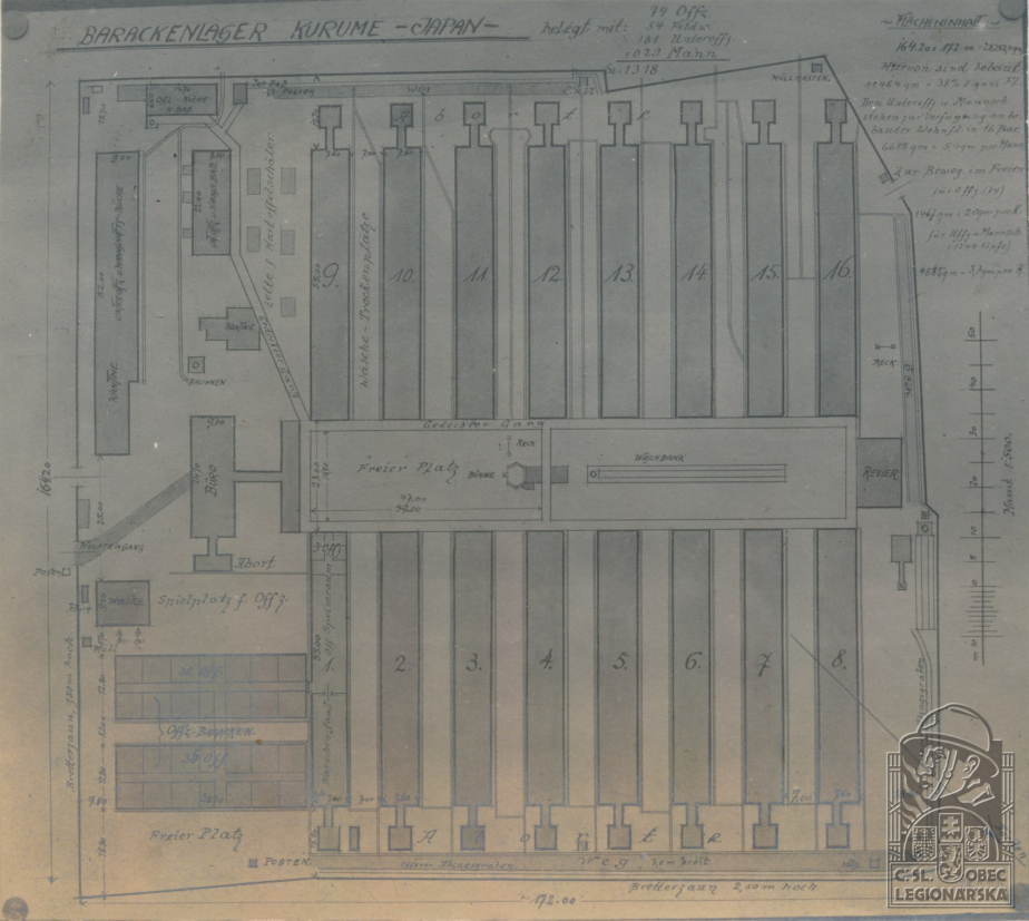 Plán zajateckého tábora Kurume.