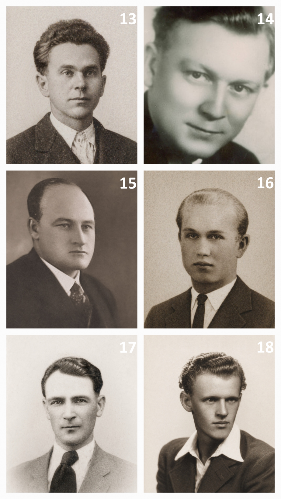 13 - František Lípa, 14 - František Mašek, 15 - Ladislav Mergl, 16 - Bohuslav Motyčka, 17 - Bohumil Oulický, 18 - Josef Říčan