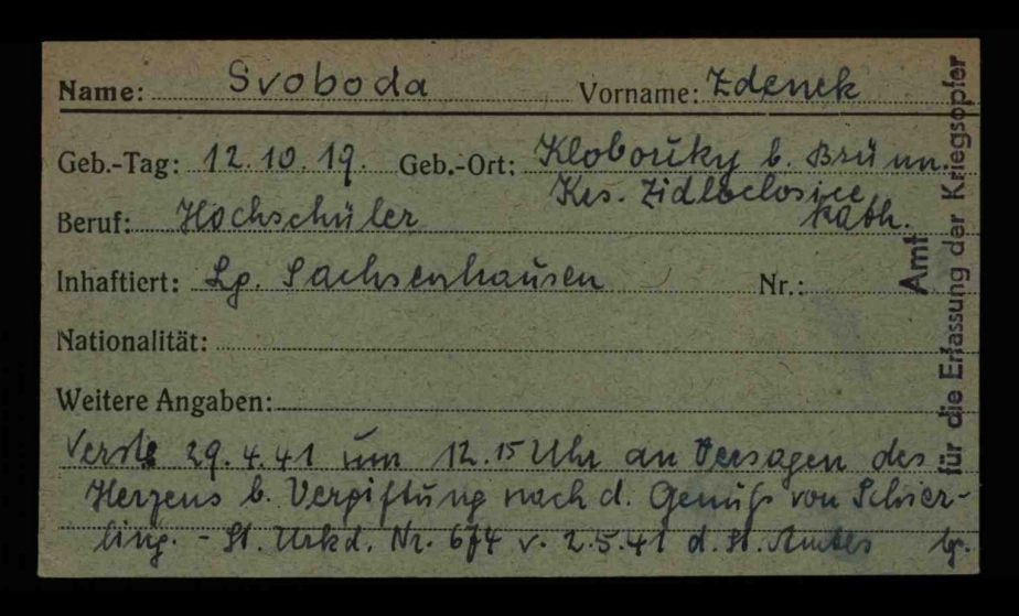 Záznam o úmrtí MUDr. Zdeňka Svobody