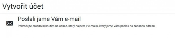 Ukázka informace o vytvoření účtu