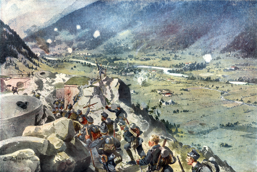 Obsazení ruin italského fortu pevnosti Monte Verena rakousko-uherskými jednotkami během trentinské ofenzivy.
