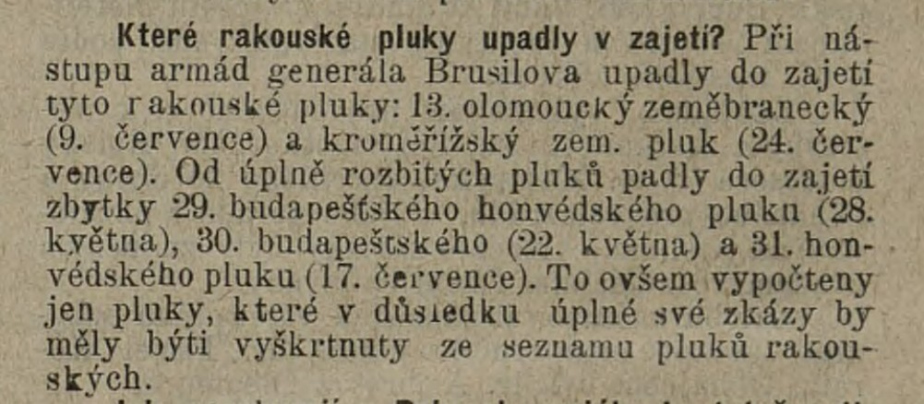 Dobová zpráva o vzdávání se českých pluků.  