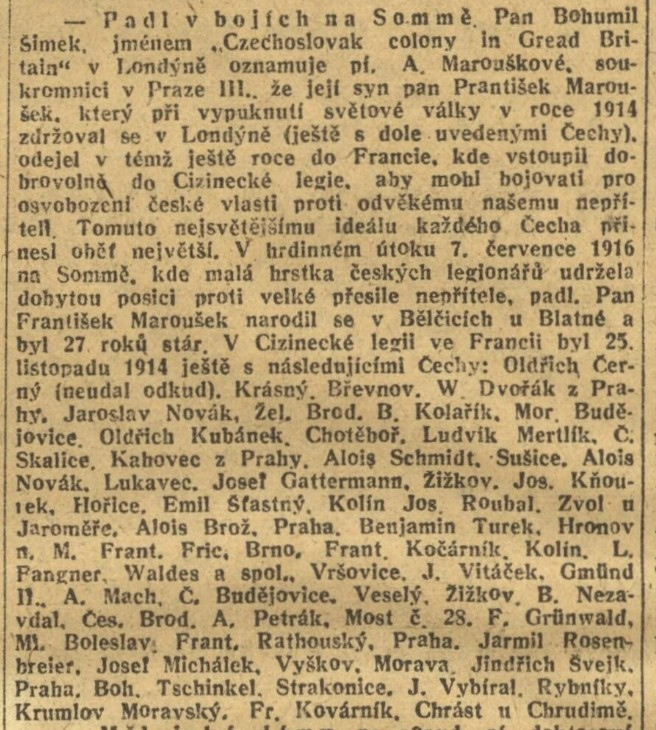 Článek o padlých na Sommě.