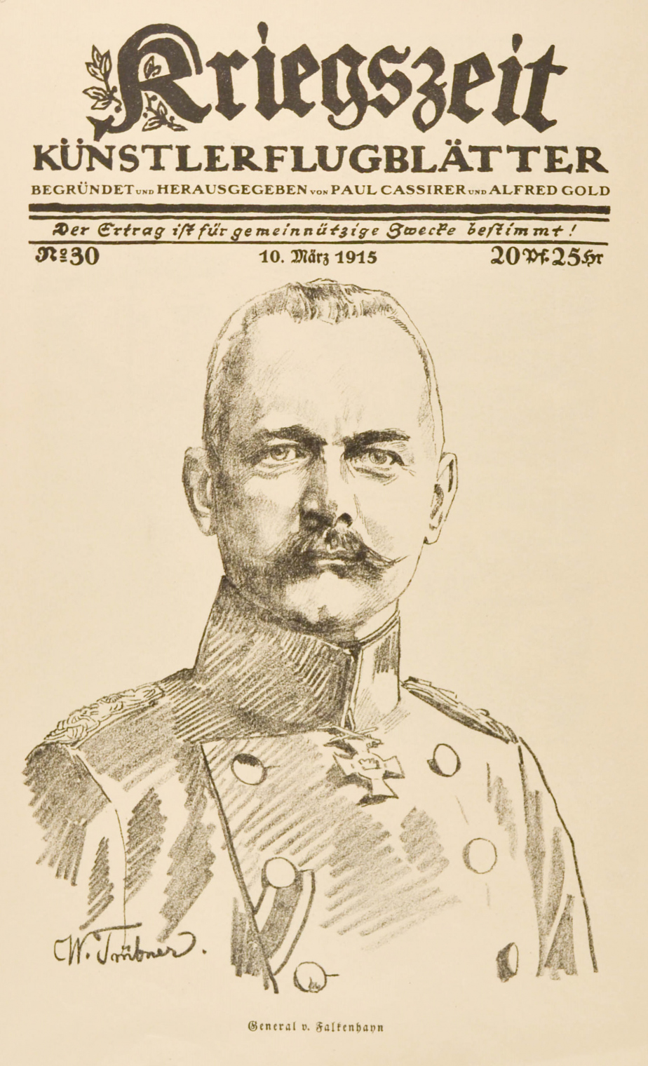 Generál Erich von Falkenhayn na litografii Wilhelma Trübnera. Po odvolání z funkce náčelníka německého generál. štábu převzal v září 1916 velení nově vytvořené 9. armády, která sehrála klíčovou úlohu při protiofenzívě Ústředních mocností proti Rumunsku.