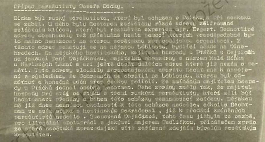 Případ Josefa Dycka ve výpovědi Aloise Hornischera.