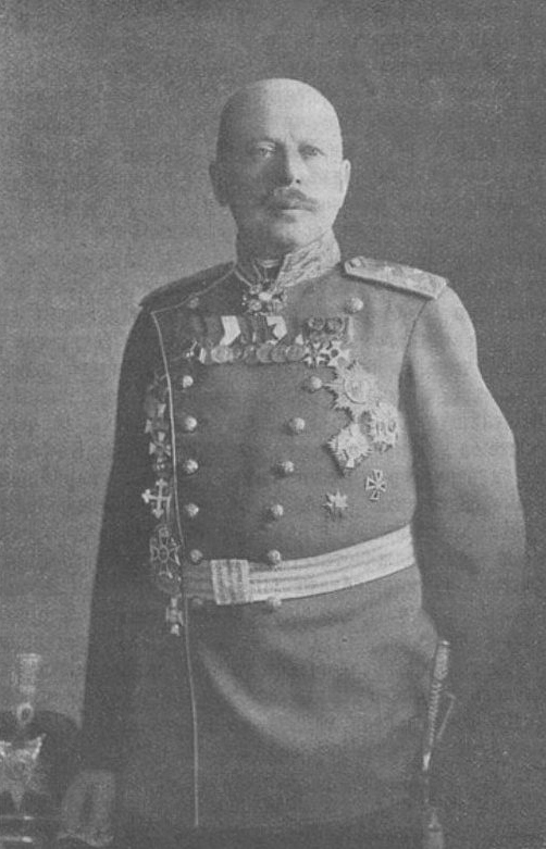 Generál Andrej Medardovič Zajončkovskij (* 1862 – † 1926), velitel ruského 47. expedičního sboru, jehož součástí byla během bojů v Dobrudži také 1. srbská dobrovolnická divize.