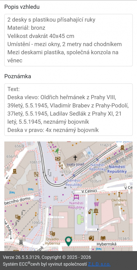 Veřejný portál zpřístupňuje detaily jednotlivých míst i osob nahraných v CEVH.